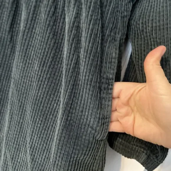 Vintage LL Bean Corduroy Dress 14 Green Midi Cottage Core Prairie Modest Button - Picture 3 of 6